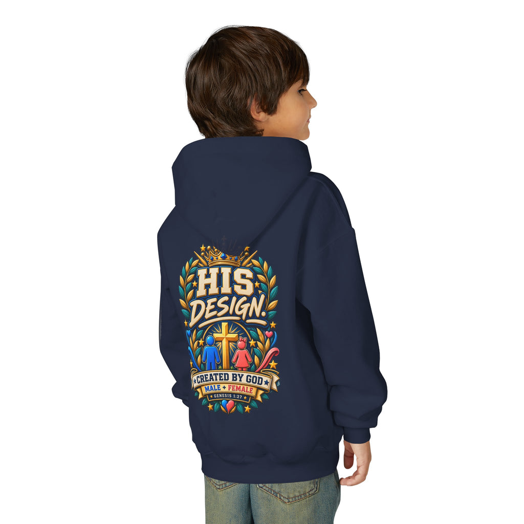 Youth Hoodie — "His Design, Created by God"