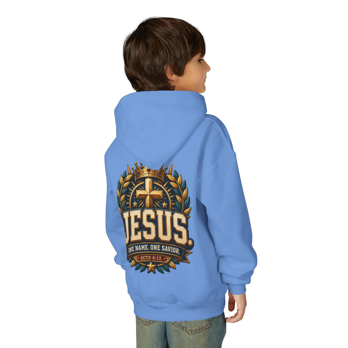 Youth Hoodie – "Jesus: One Name, One Savior"