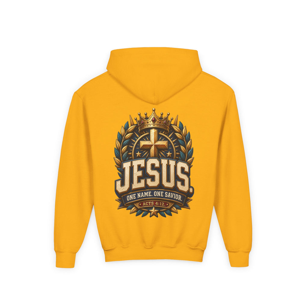Youth Hoodie – "Jesus: One Name, One Savior"