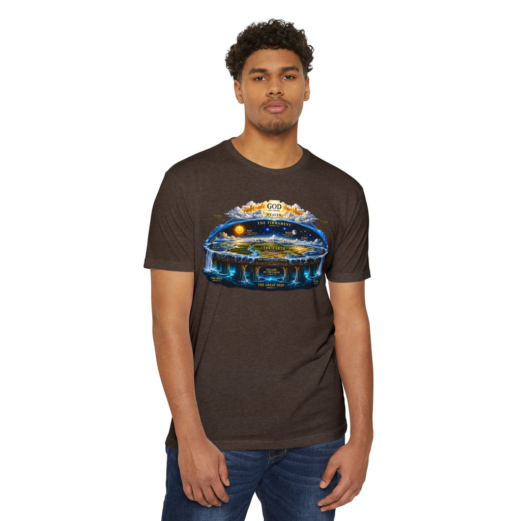 Biblical Flat Earth Illustration T-Shirt — 'God Created the Heavens and the Earth' Graphic Tee