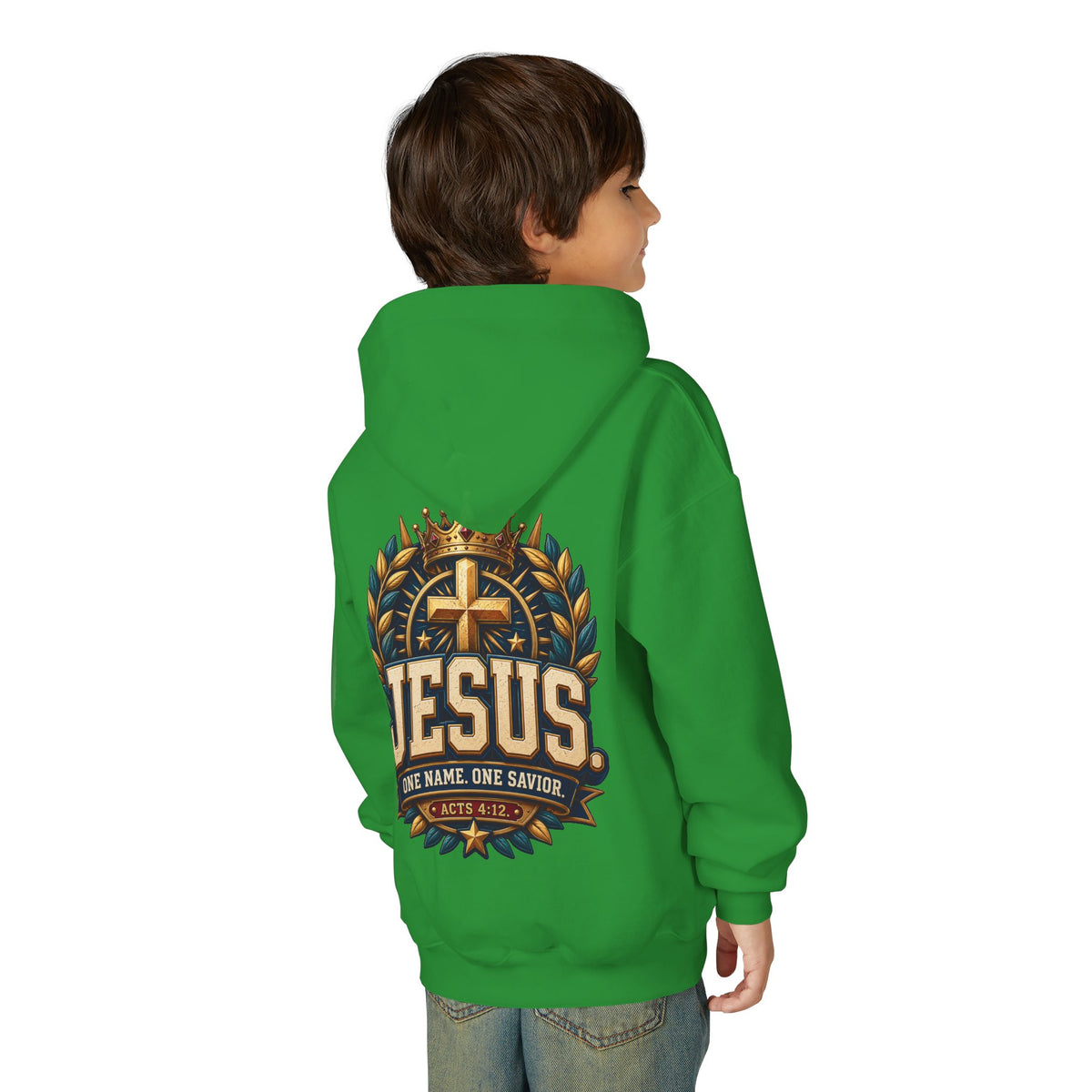 Youth Hoodie – "Jesus: One Name, One Savior"