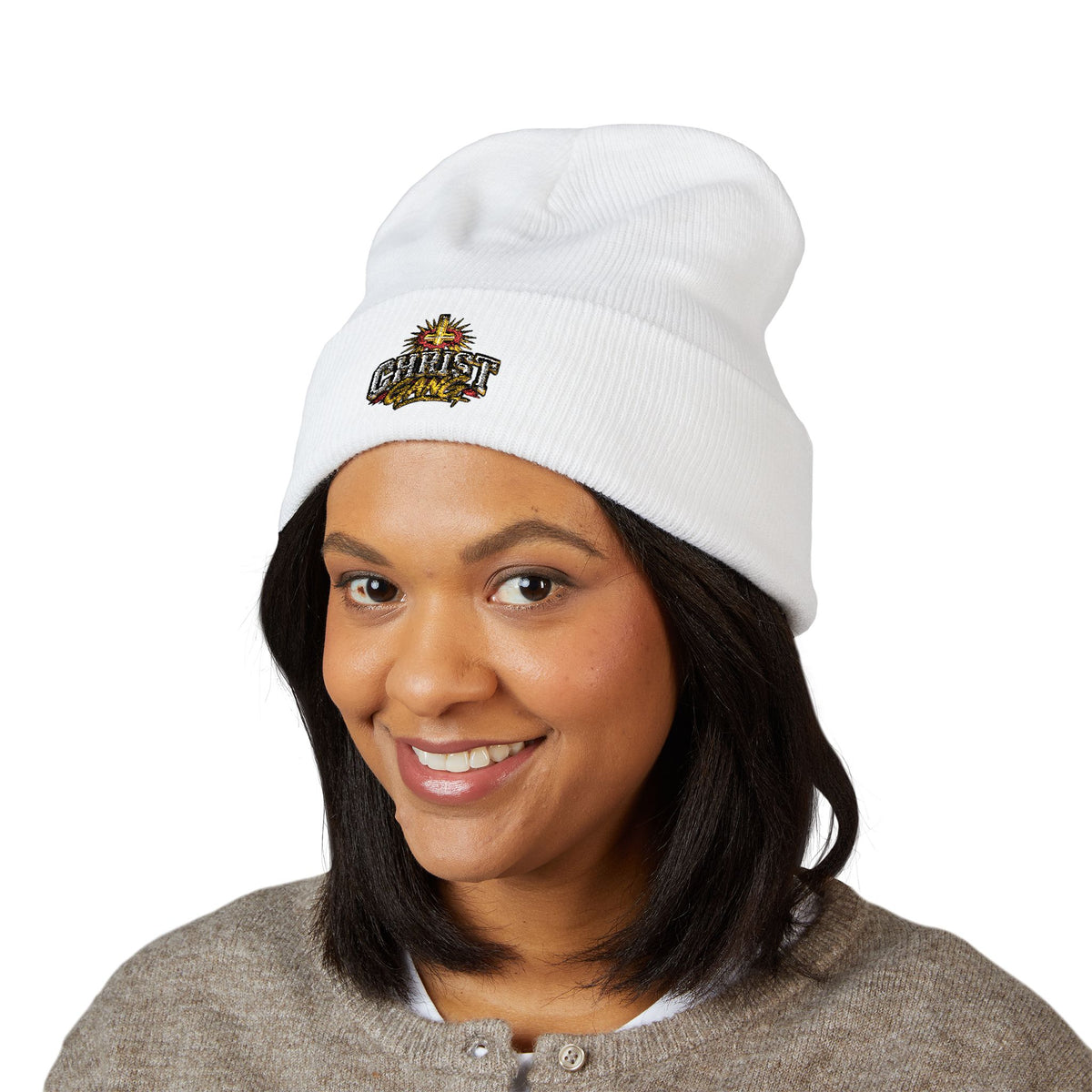 Embroidered Red Christ Gang Cuffed Beanie