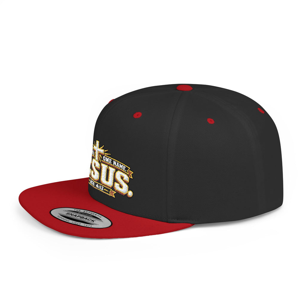 Jesus Cross Flat Bill Snapback Hat — Faith Baseball Cap with "Jesus" Design