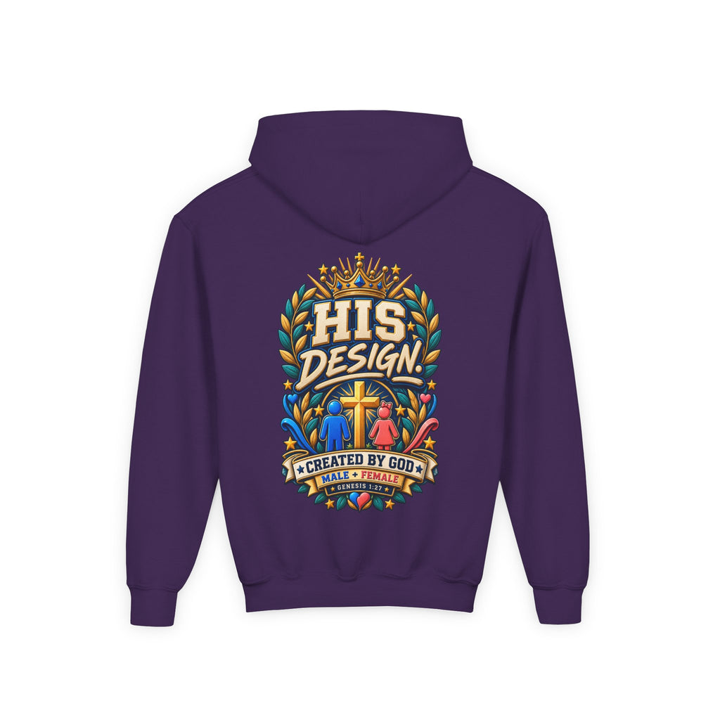 Youth Hoodie — "His Design, Created by God"