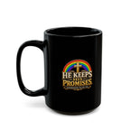 Christian Mug — "He Keeps His Promises" Genesis 9:14-15 Rainbow Cross Coffee Cup