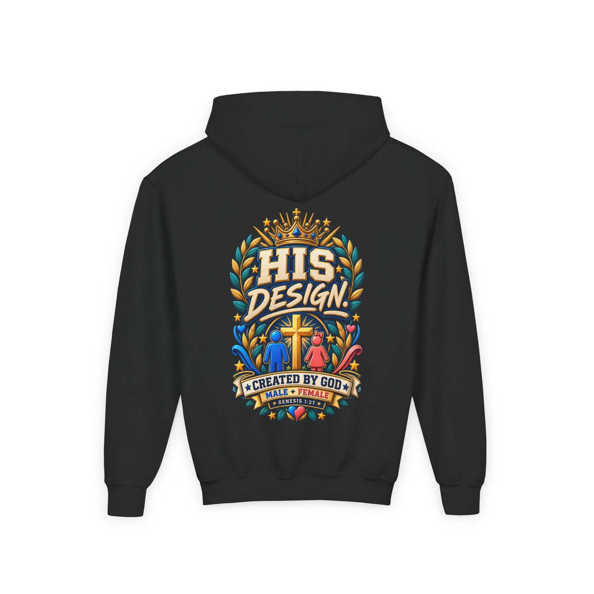 Youth Hoodie — "His Design, Created by God"