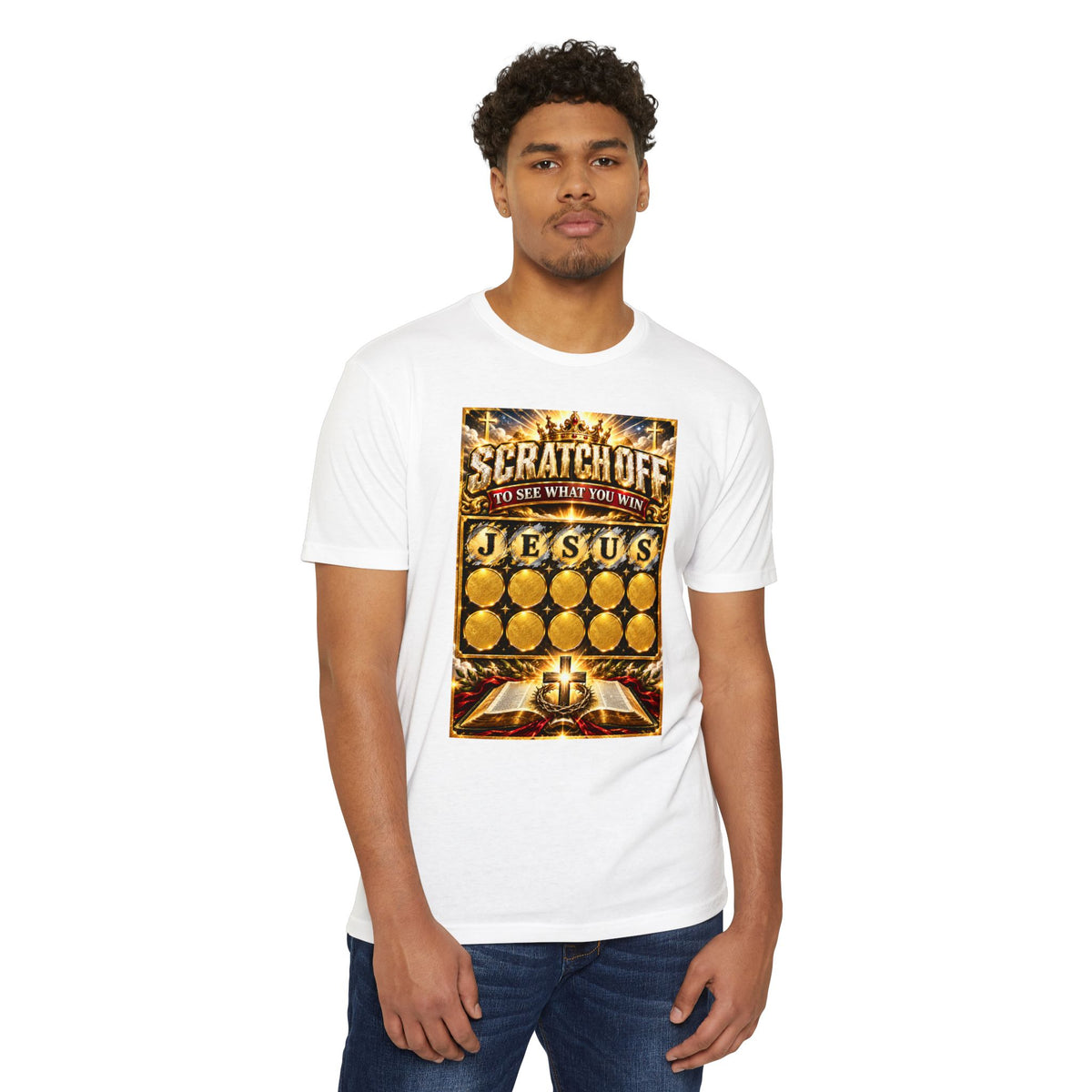 Scratch-Off Faith T-Shirt — "Scratch Off to See What You Win: Jesus" Christian Graphic Tee