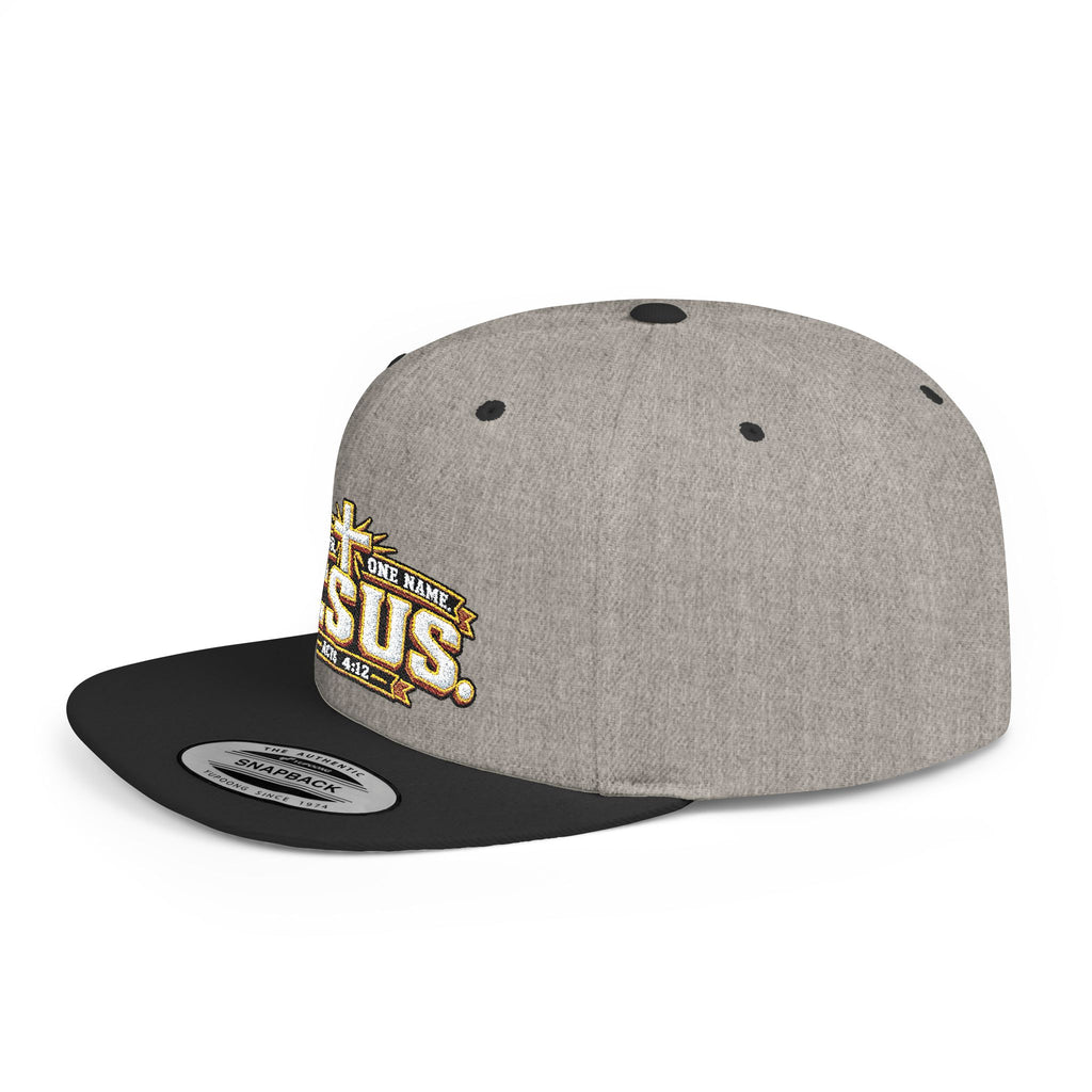 Jesus Cross Flat Bill Snapback Hat — Faith Baseball Cap with "Jesus" Design