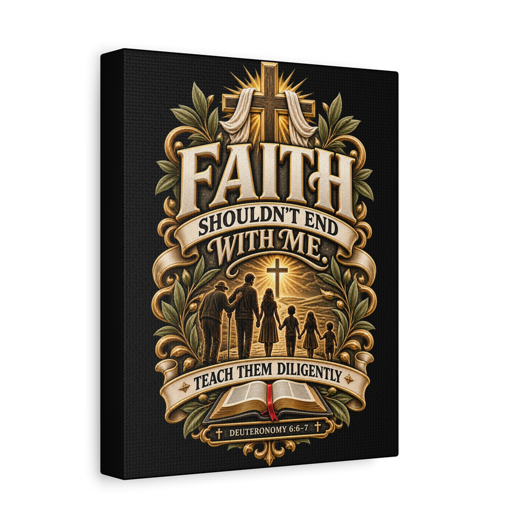 Faith Canvas Wall Art — "Faith Shouldn't End With Me" Christian Family Bible Verse Decor