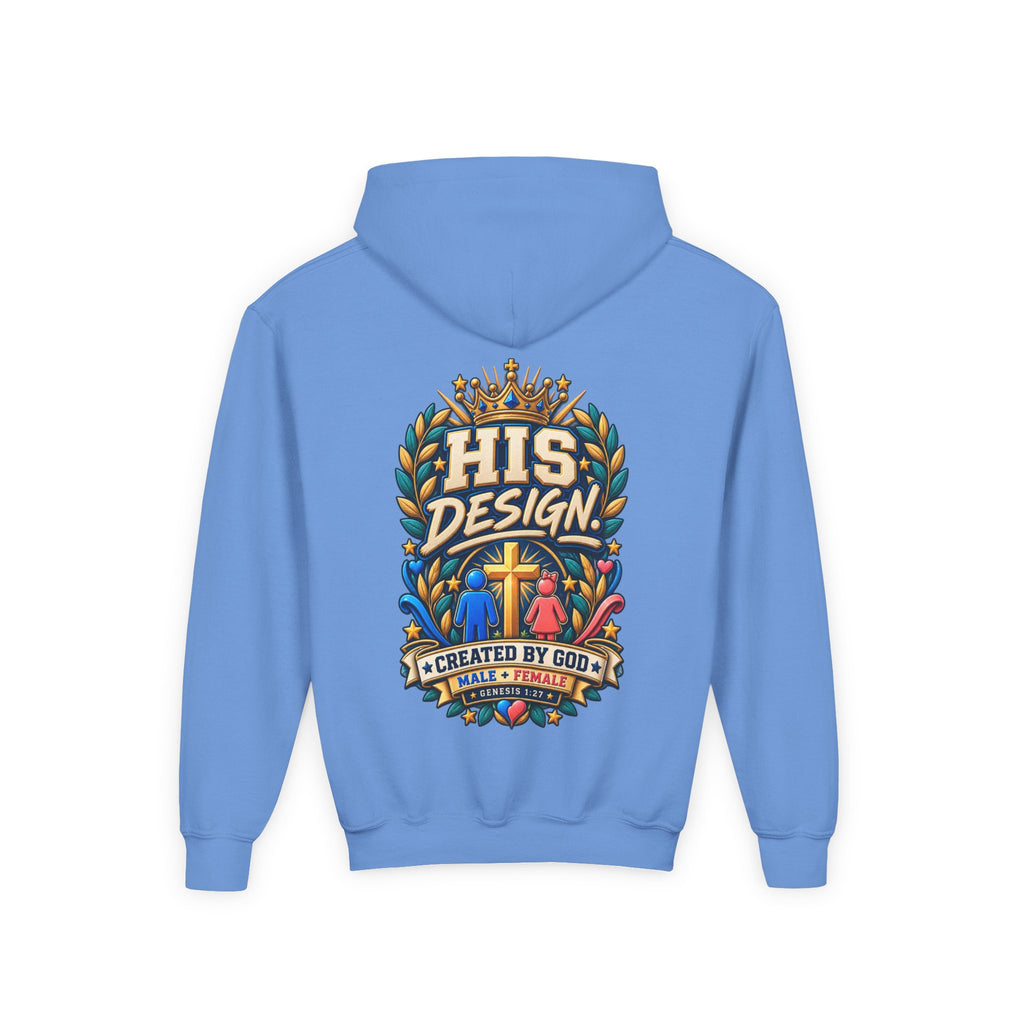 Youth Hoodie — "His Design, Created by God"