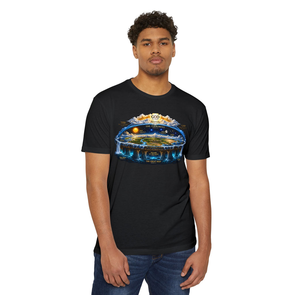 Biblical Flat Earth Illustration T-Shirt — 'God Created the Heavens and the Earth' Graphic Tee