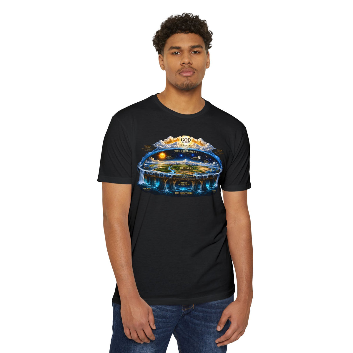 Biblical Flat Earth Illustration T-Shirt — 'God Created the Heavens and the Earth' Graphic Tee