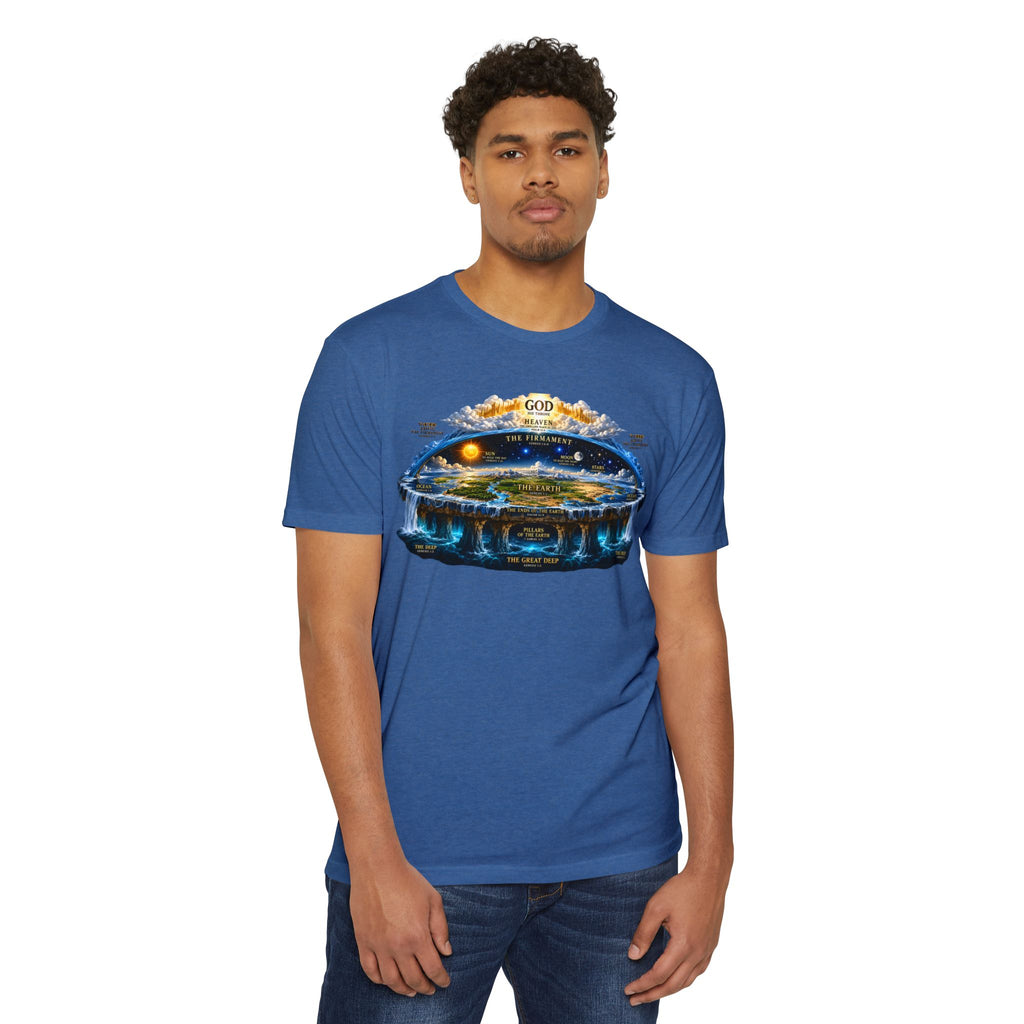 Biblical Flat Earth Illustration T-Shirt — 'God Created the Heavens and the Earth' Graphic Tee