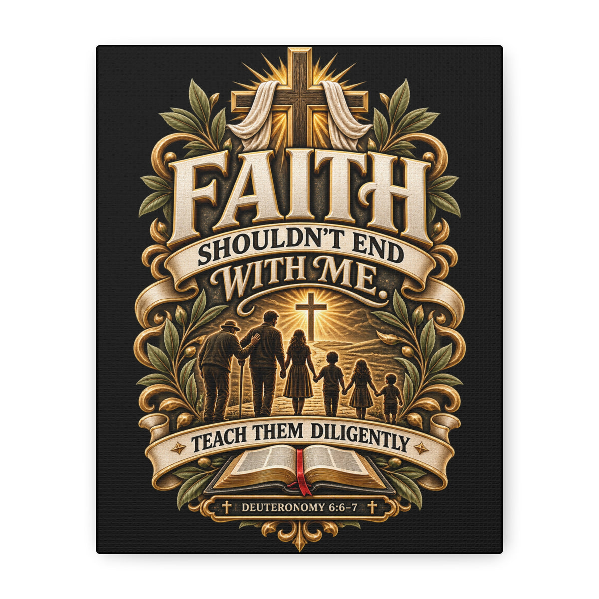 Faith Canvas Wall Art — "Faith Shouldn't End With Me" Christian Family Bible Verse Decor