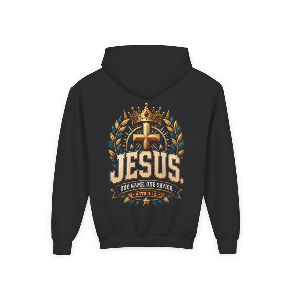 Youth Hoodie – "Jesus: One Name, One Savior"