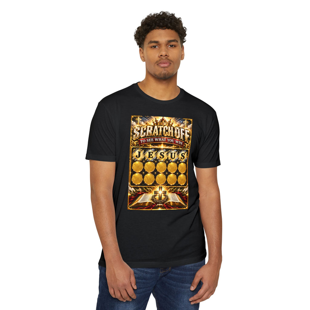 Scratch-Off Faith T-Shirt — "Scratch Off to See What You Win: Jesus" Christian Graphic Tee