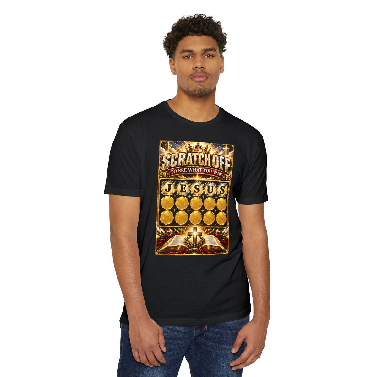 Scratch-Off Faith T-Shirt — "Scratch Off to See What You Win: Jesus" Christian Graphic Tee