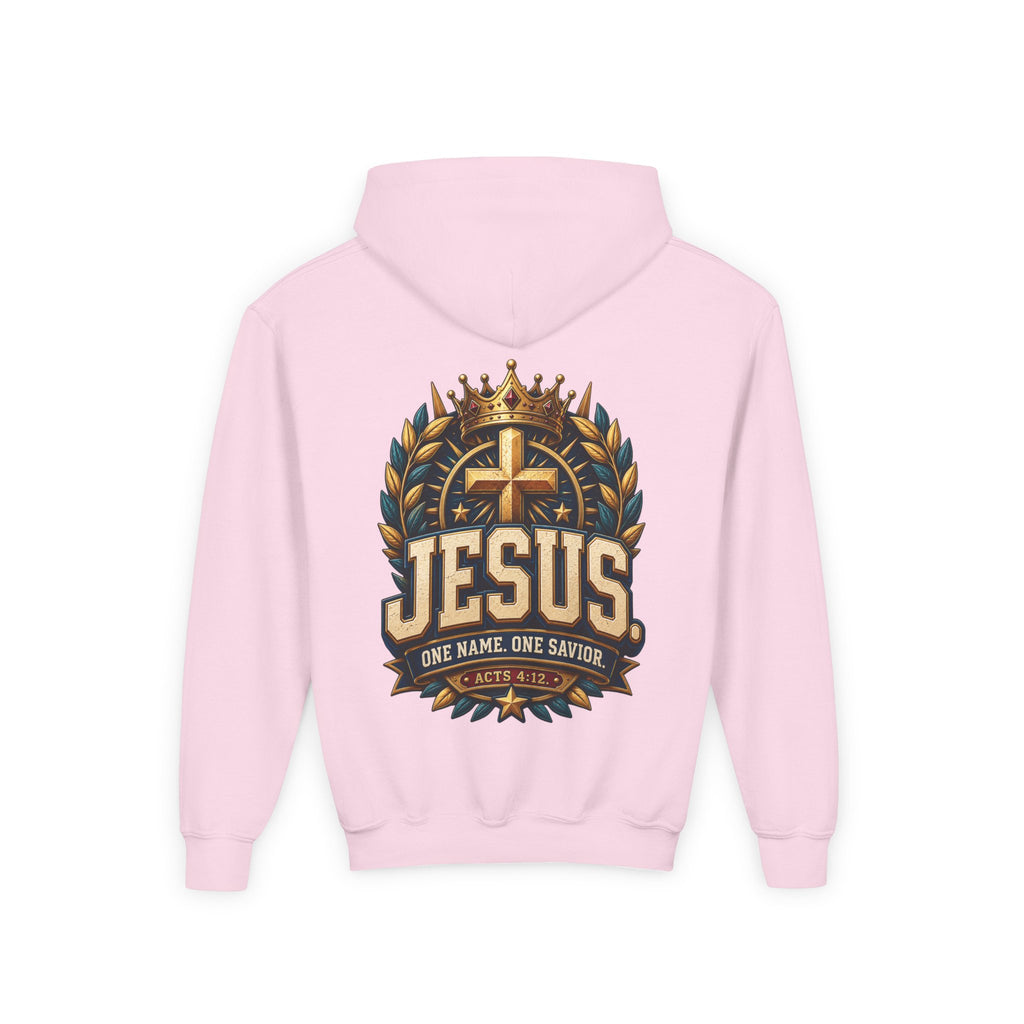 Youth Hoodie – "Jesus: One Name, One Savior"