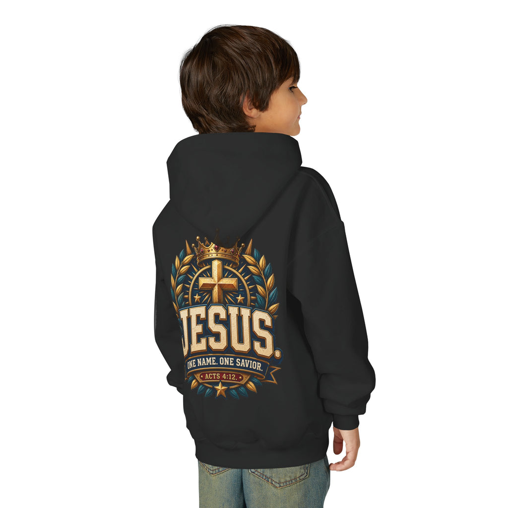 Youth Hoodie – "Jesus: One Name, One Savior"
