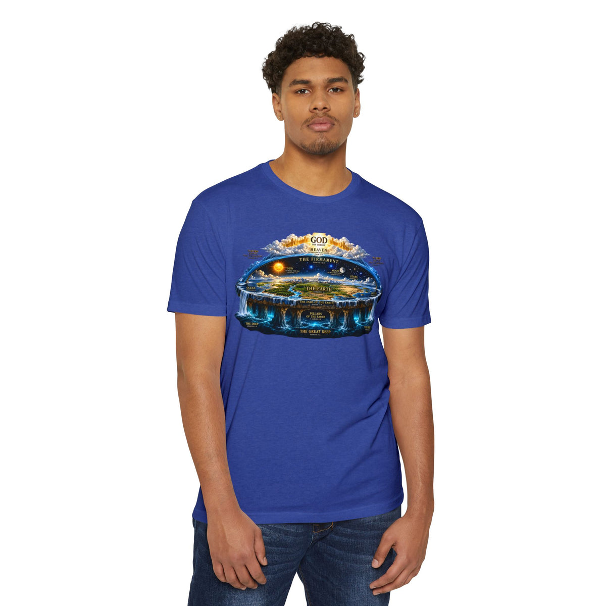 Biblical Flat Earth Illustration T-Shirt — 'God Created the Heavens and the Earth' Graphic Tee