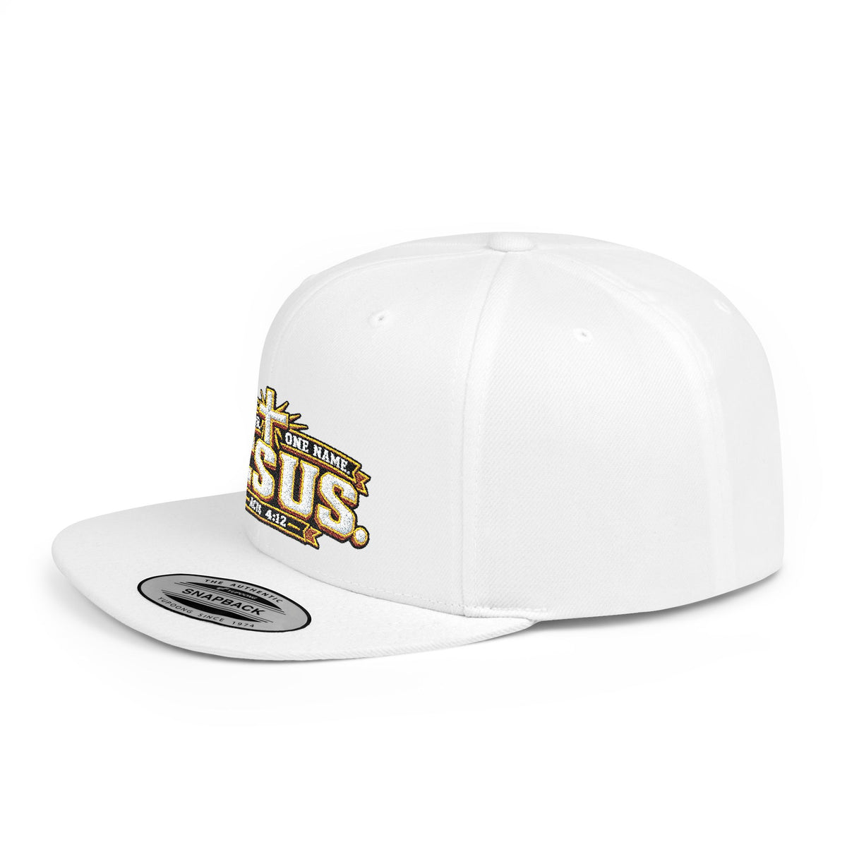 Jesus Cross Flat Bill Snapback Hat — Faith Baseball Cap with "Jesus" Design