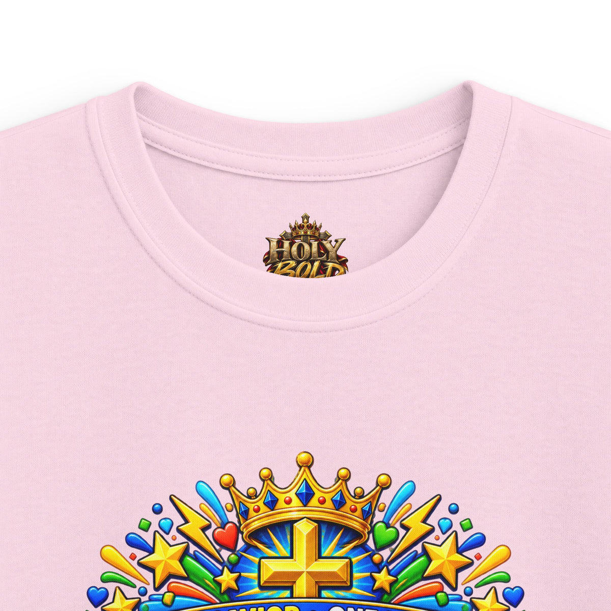 Kids Tee — Bright "Jesus! One Savior, One Name"