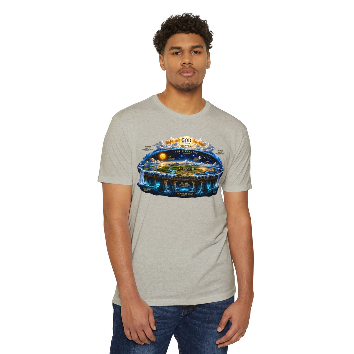 Biblical Flat Earth Illustration T-Shirt — 'God Created the Heavens and the Earth' Graphic Tee