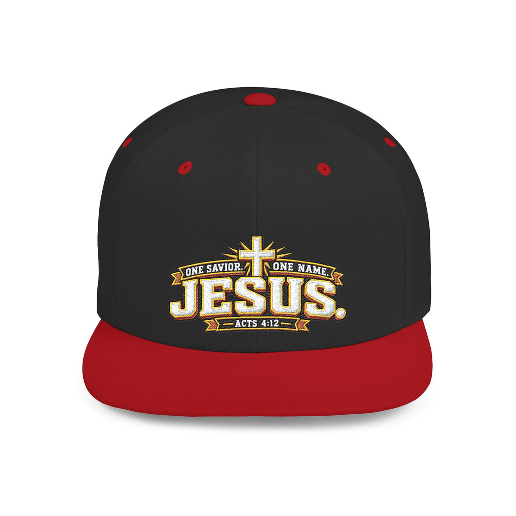 Jesus Cross Flat Bill Snapback Hat — Faith Baseball Cap with "Jesus" Design