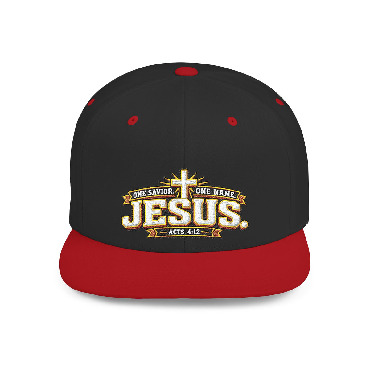 Jesus Cross Flat Bill Snapback Hat — Faith Baseball Cap with "Jesus" Design