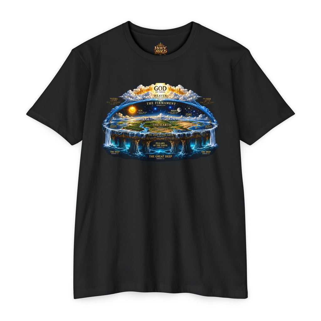 Biblical Flat Earth Illustration T-Shirt — 'God Created the Heavens and the Earth' Graphic Tee