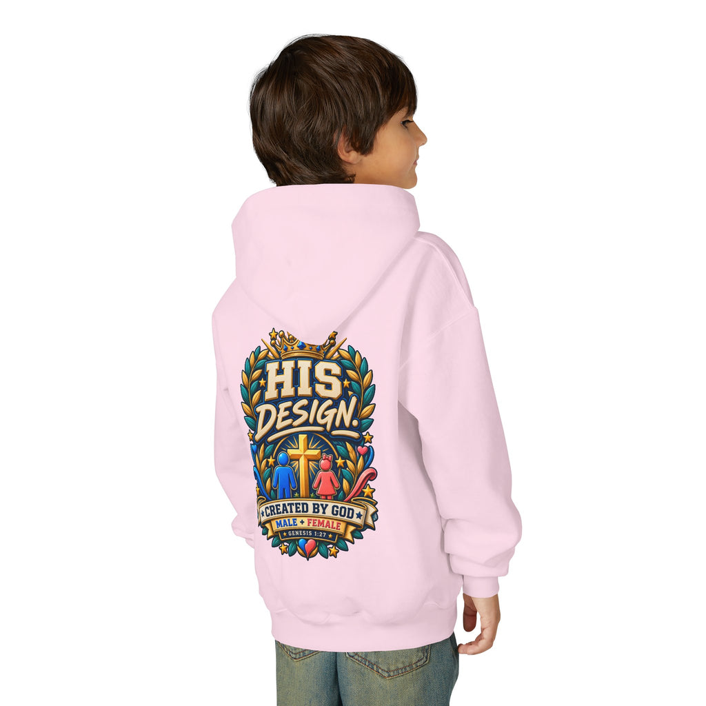 Youth Hoodie — "His Design, Created by God"