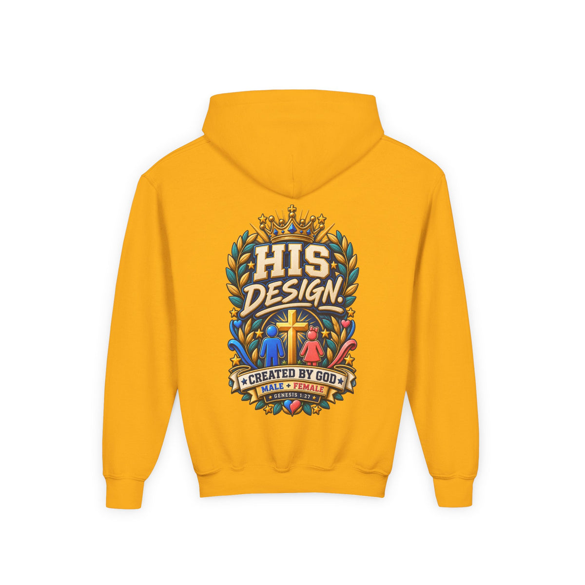 Youth Hoodie — "His Design, Created by God"