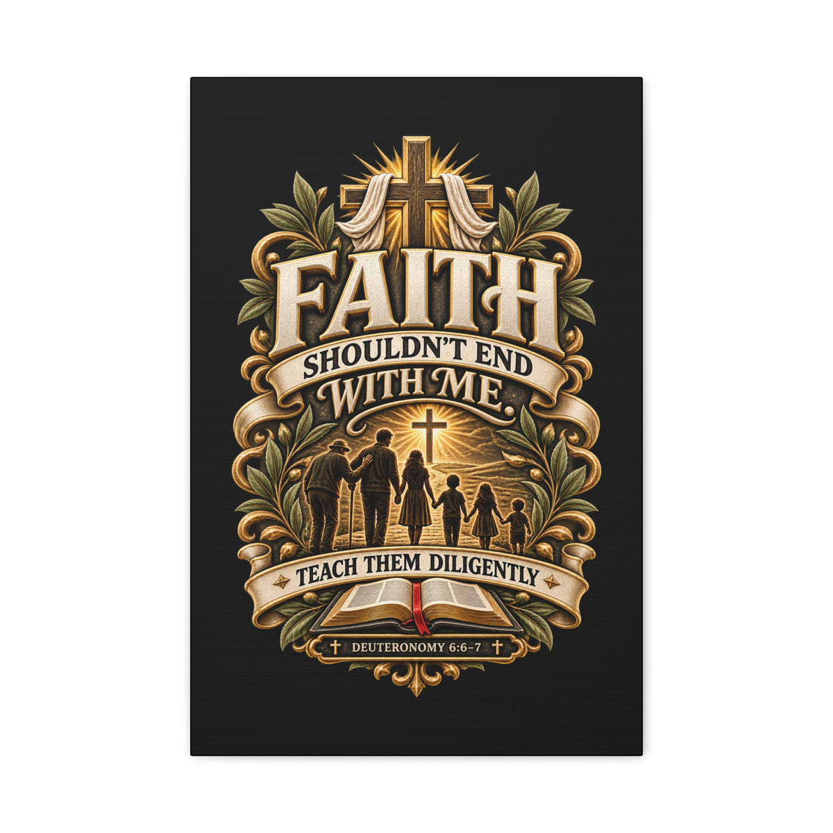 Faith Canvas Wall Art — "Faith Shouldn't End With Me" Christian Family Bible Verse Decor
