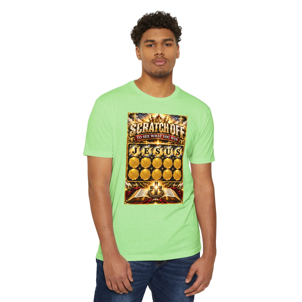 Scratch-Off Faith T-Shirt — "Scratch Off to See What You Win: Jesus" Christian Graphic Tee