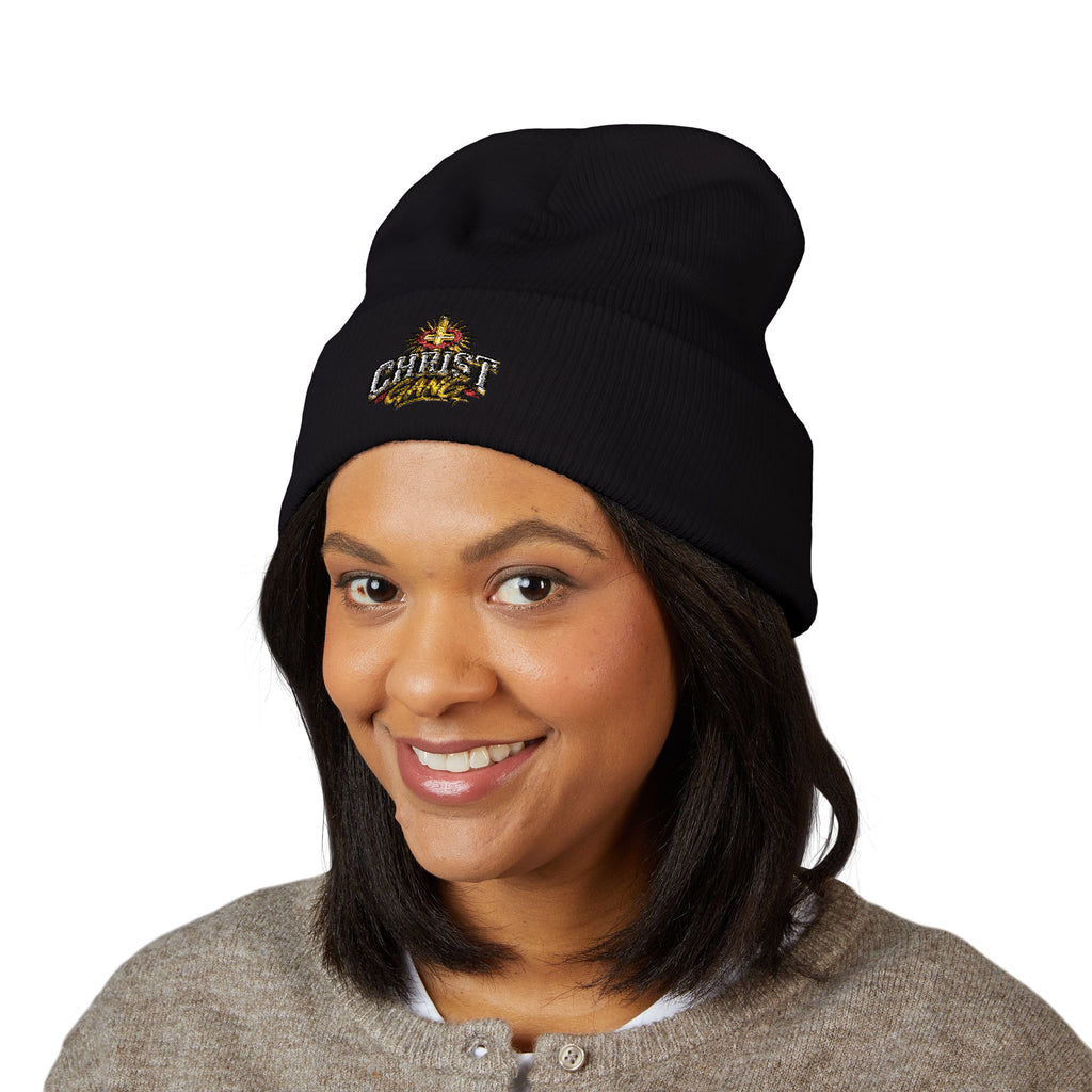 Embroidered Red Christ Gang Cuffed Beanie