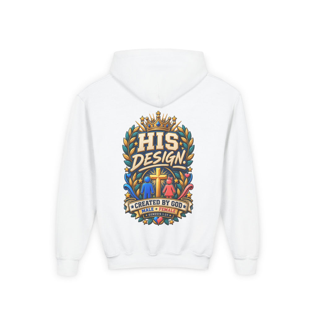 Youth Hoodie — "His Design, Created by God"