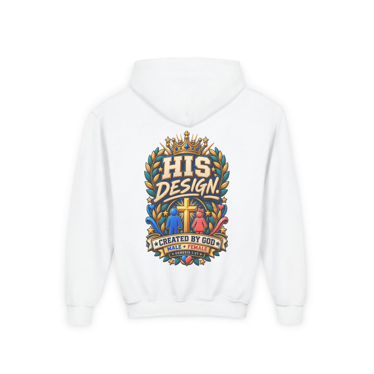 Youth Hoodie — "His Design, Created by God"