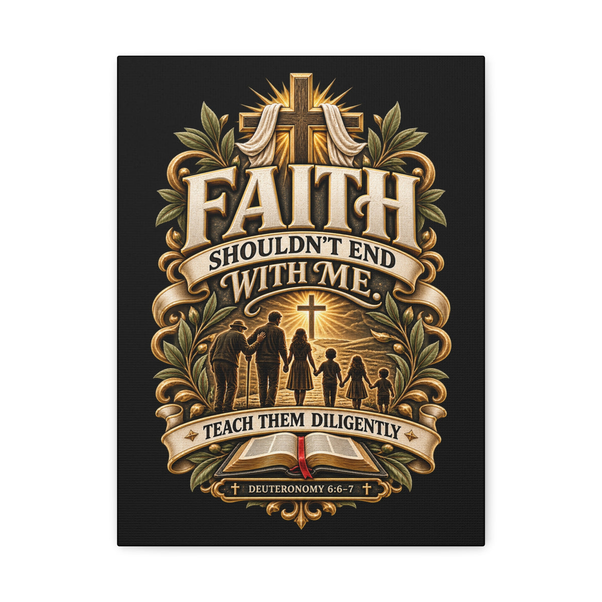 Faith Canvas Wall Art — "Faith Shouldn't End With Me" Christian Family Bible Verse Decor
