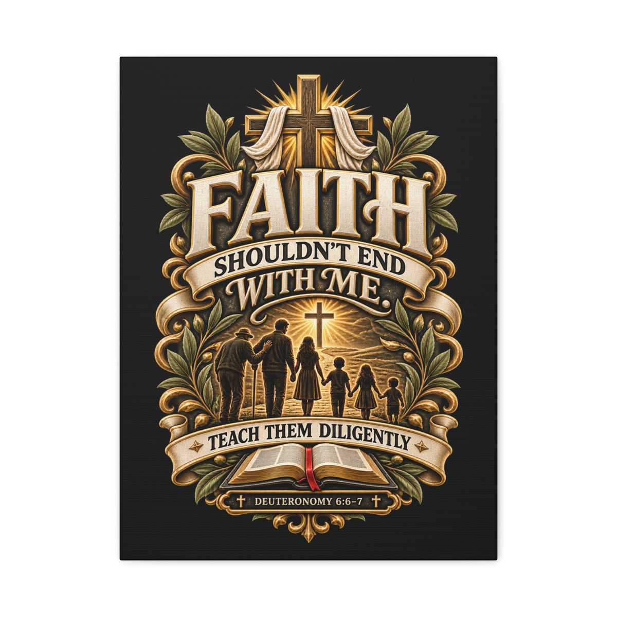Faith Canvas Wall Art — "Faith Shouldn't End With Me" Christian Family Bible Verse Decor