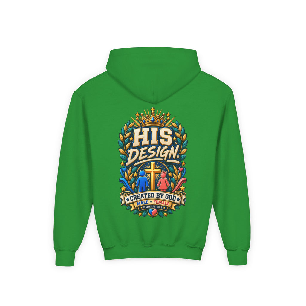 Youth Hoodie — "His Design, Created by God"