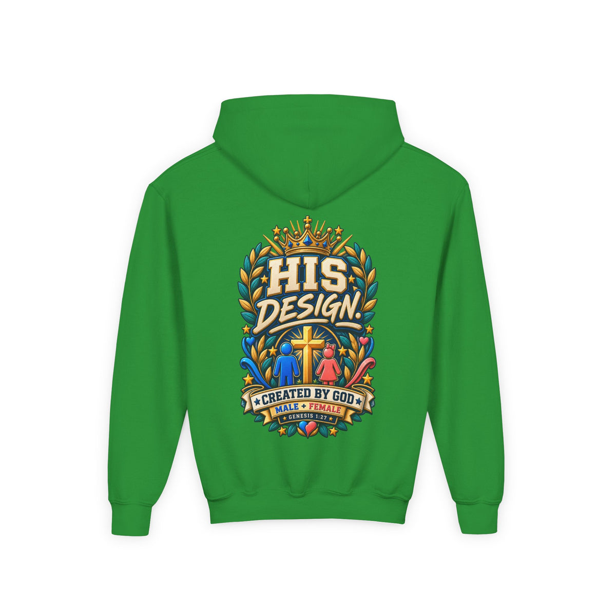 Youth Hoodie — "His Design, Created by God"