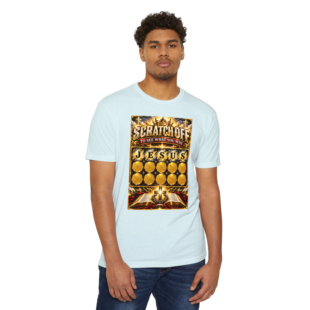Scratch-Off Faith T-Shirt — "Scratch Off to See What You Win: Jesus" Christian Graphic Tee