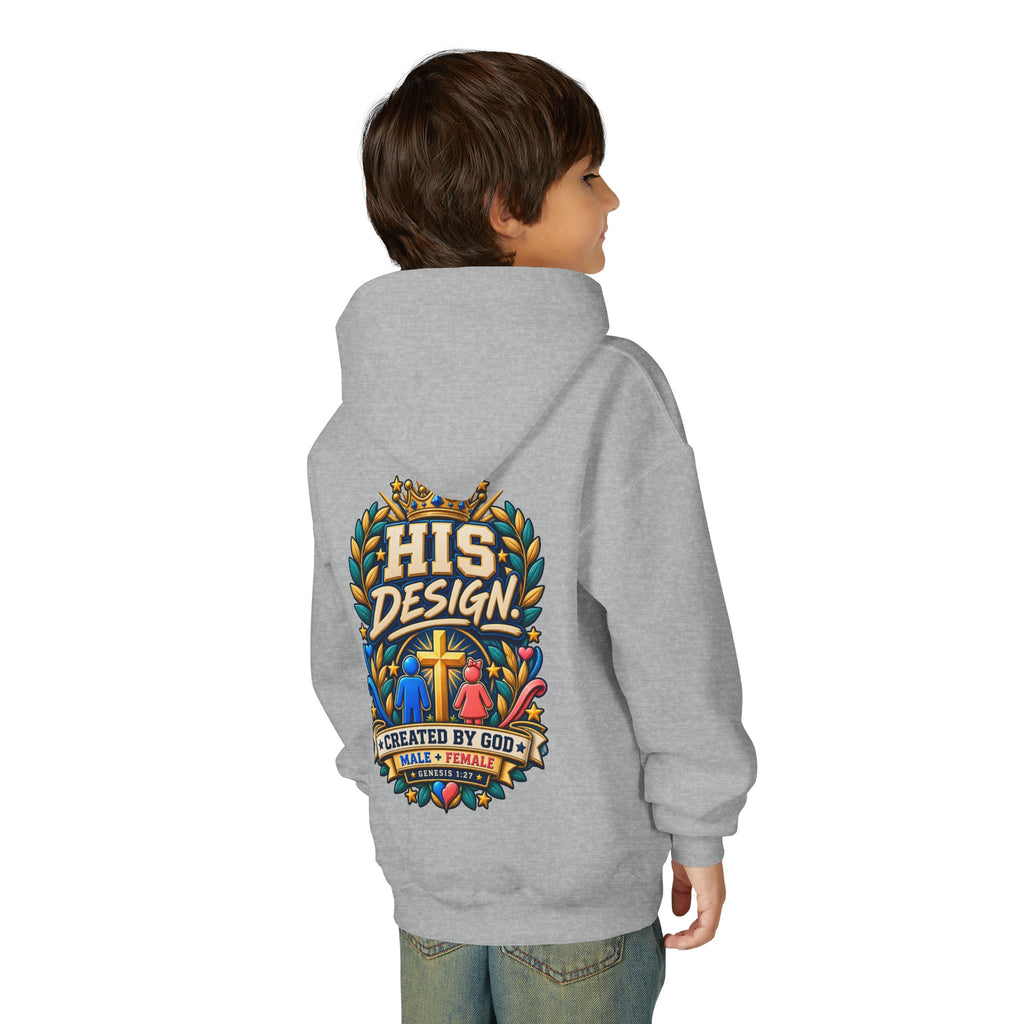 Youth Hoodie — "His Design, Created by God"