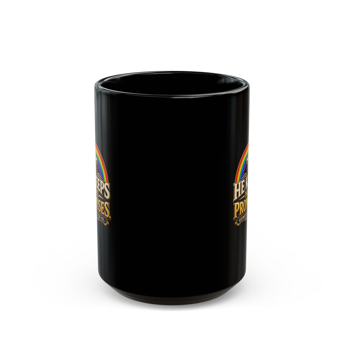 Christian Mug — "He Keeps His Promises" Genesis 9:14-15 Rainbow Cross Coffee Cup