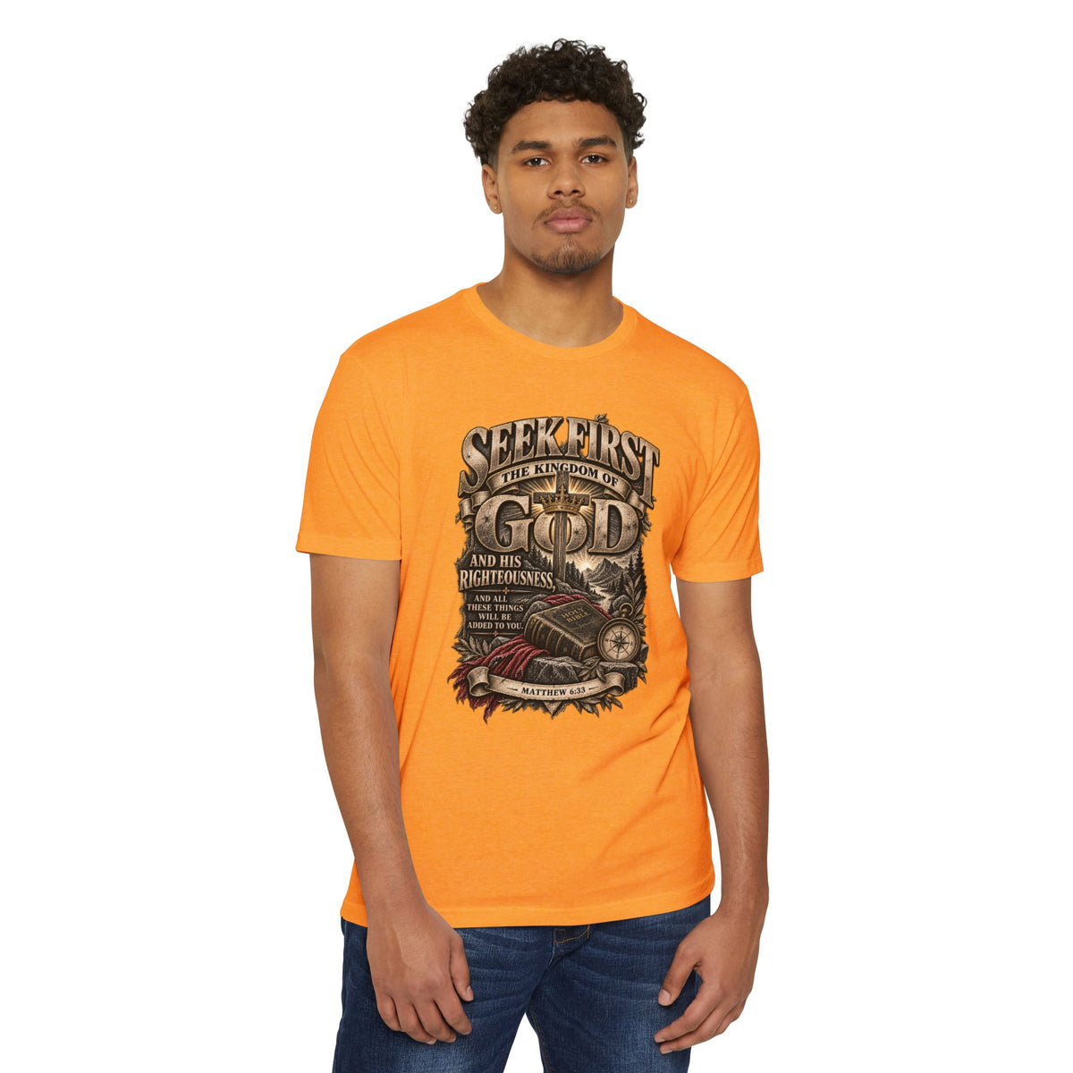 Seek First The Kingdom of God T-Shirt — Matthew 6:33 Christian Faith Tee