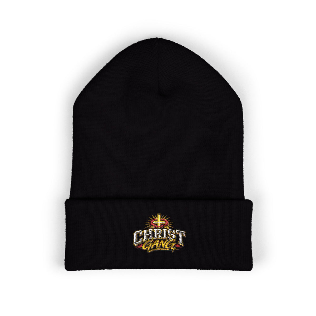 Embroidered Red Christ Gang Cuffed Beanie