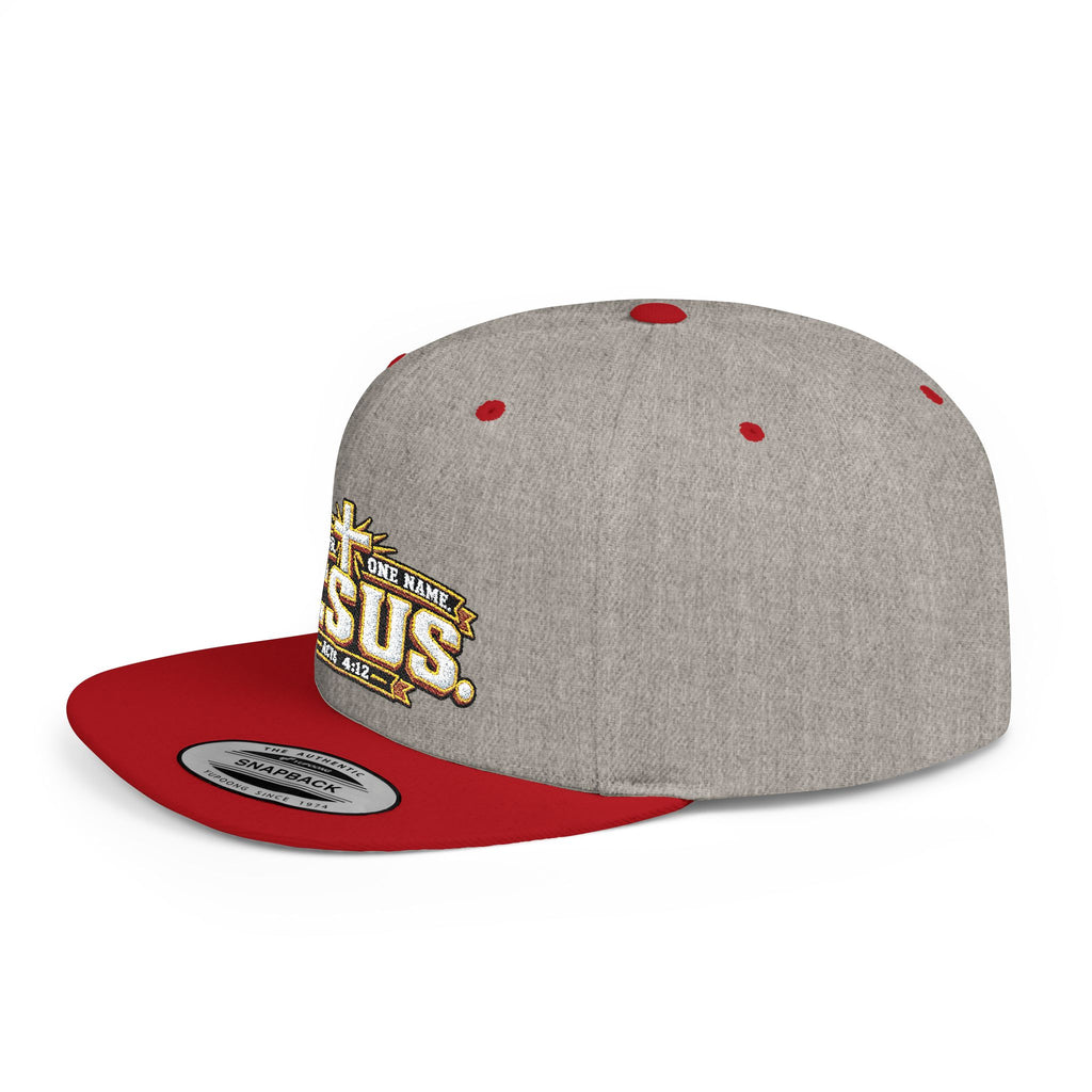Jesus Cross Flat Bill Snapback Hat — Faith Baseball Cap with "Jesus" Design