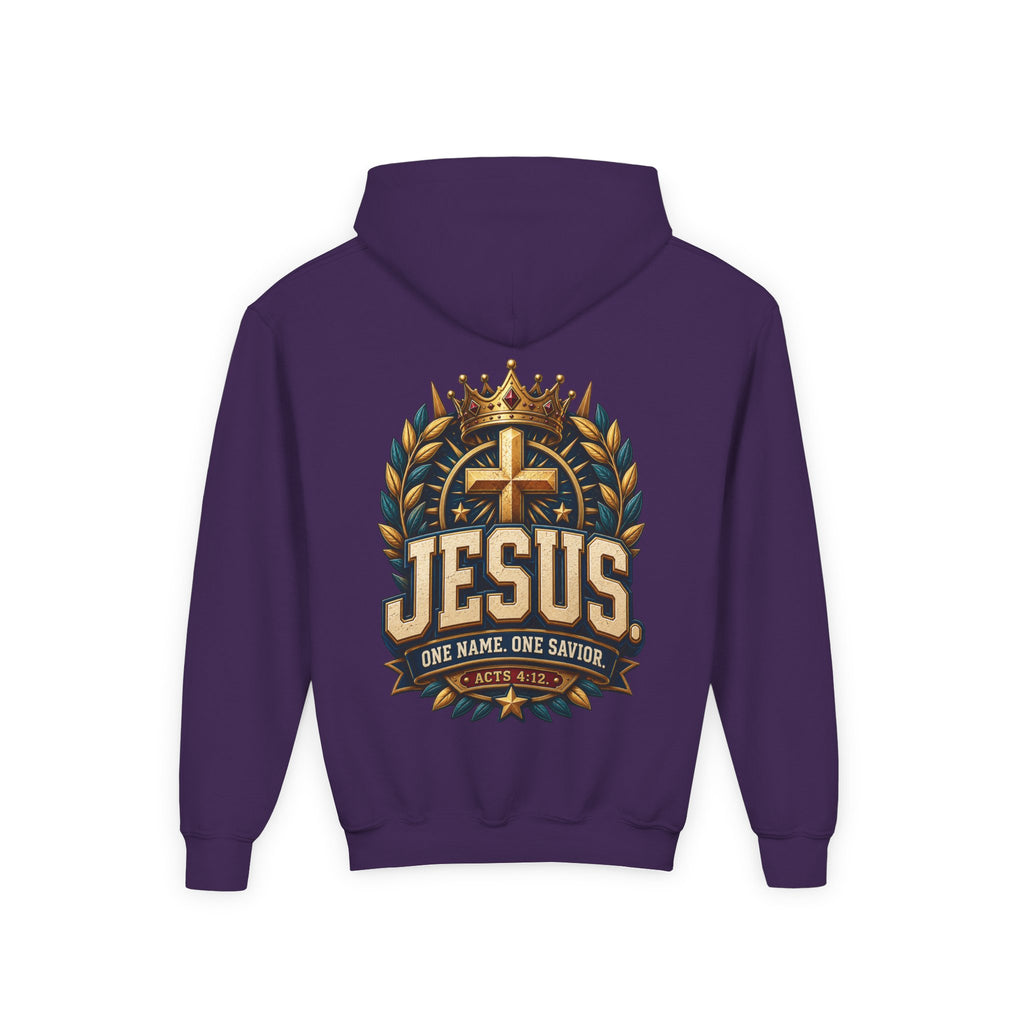 Youth Hoodie – "Jesus: One Name, One Savior"