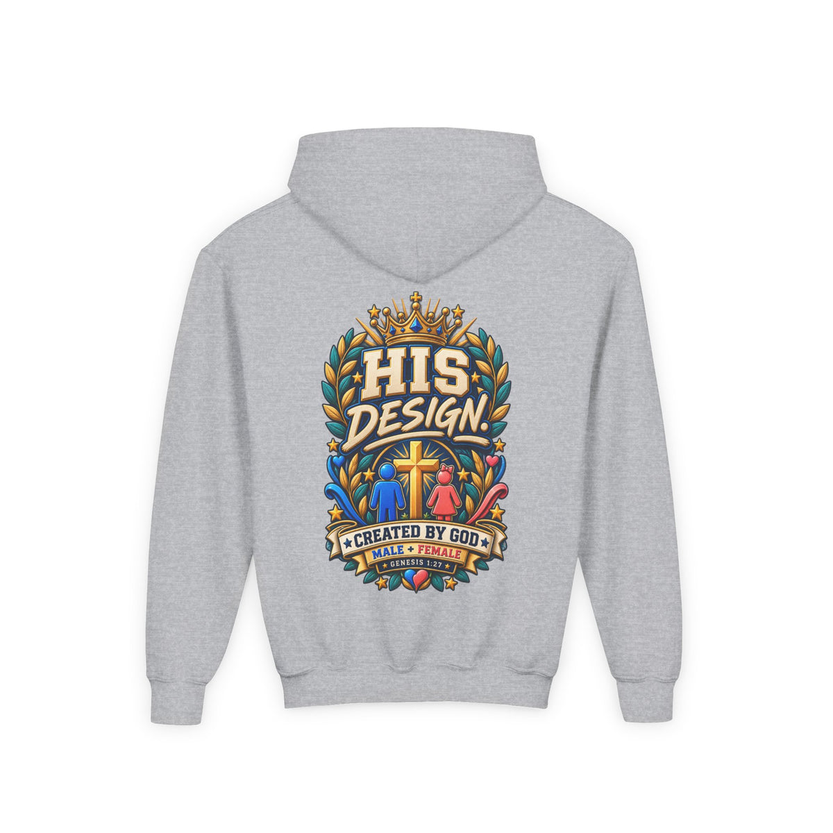 Youth Hoodie — "His Design, Created by God"