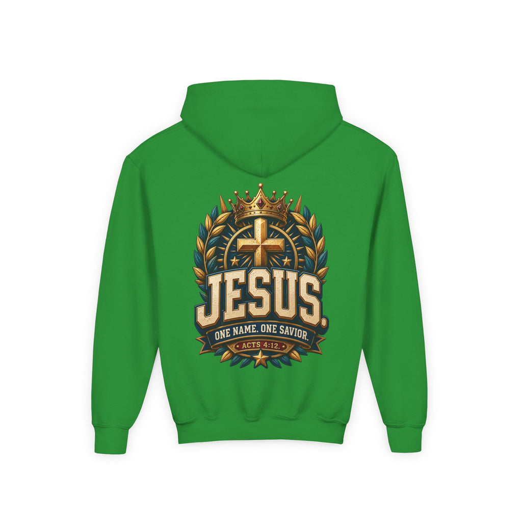 Youth Hoodie – "Jesus: One Name, One Savior"